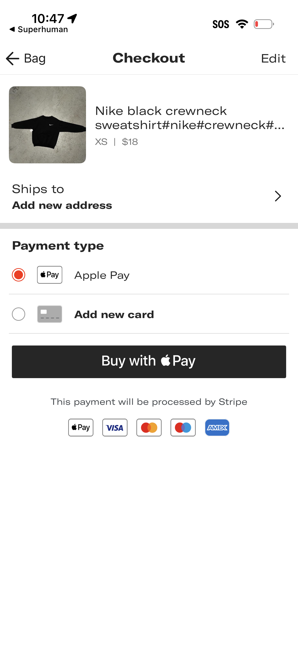 depop checkout screenshot